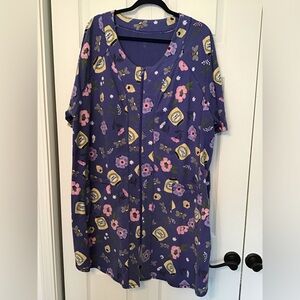 DREAMS CO. Women's Mid-Calf Cotton Knit Zippered Robe Purple Print 1X